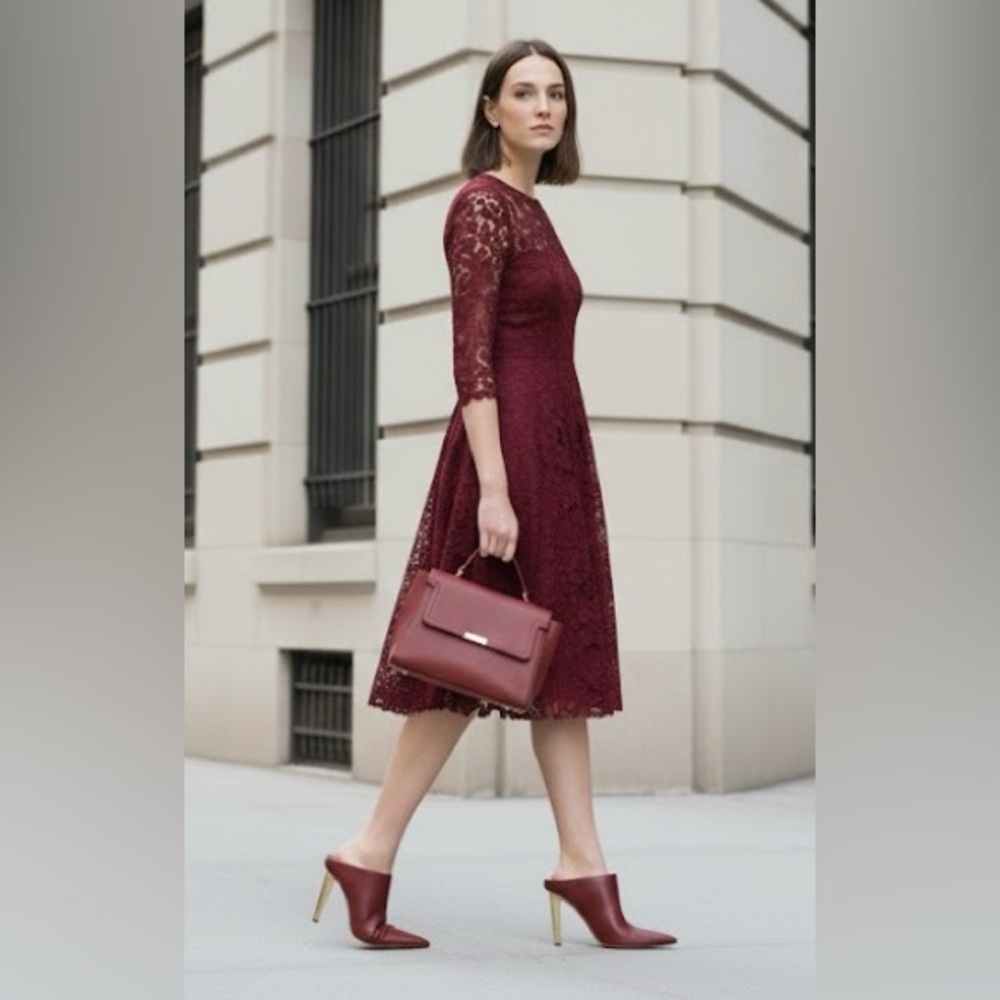 Michael Kors Halle Mule Pump Deep Red Leather Heels | Size 6.5M | New With Box - Picture 3 of 11